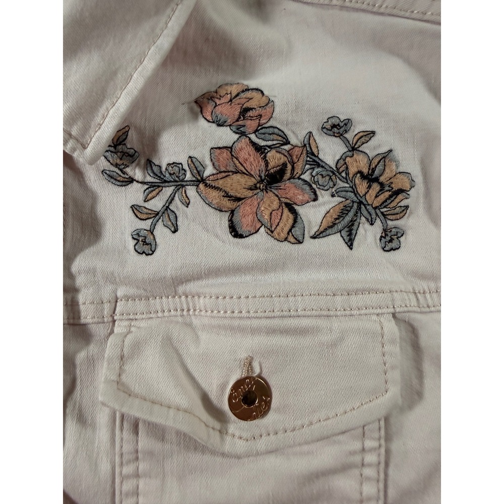 Candies Light Pink Denim Floral Embroidered Trucker Womens Large  1675 - Picture 4 of 8